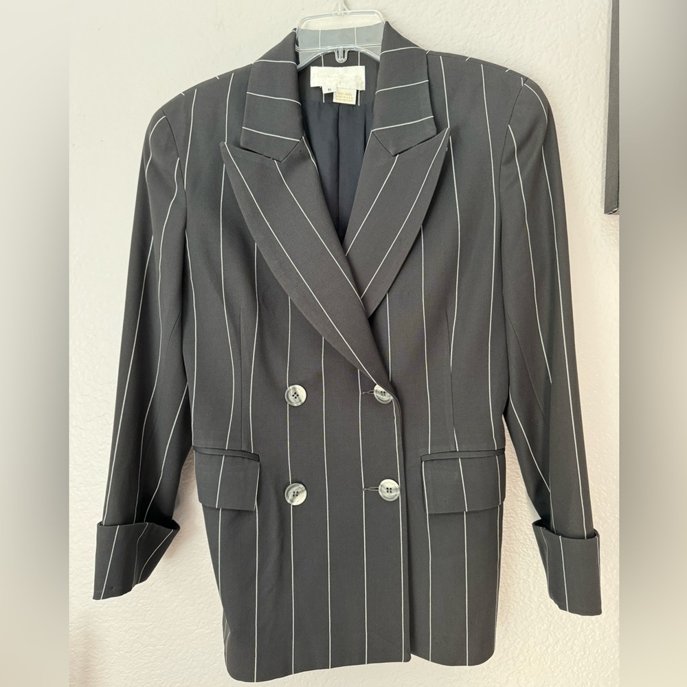 Vintage MCM 1990’s by Florence Cromer Rare Grey Pinstripe Jacket Wool. Size 6